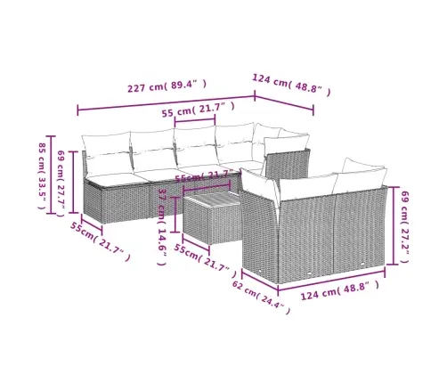 8-Daļīgs Dārza Dīvāna Komplekts, Matrači, Bēša Pe Rotangpalma Vidaxl