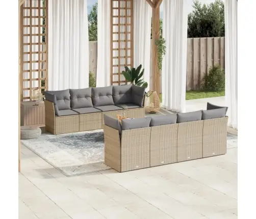 9-Daļīgs Dārza Dīvānu Komplekts, Matrači, Bēša Pe Rotangpalma Vidaxl