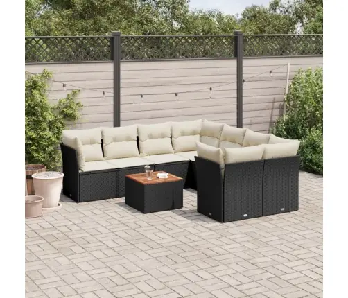 9-Daļīgs Dārza Dīvāna Komplekts, Matrači, Melna Pe Rotangpalma Vidaxl