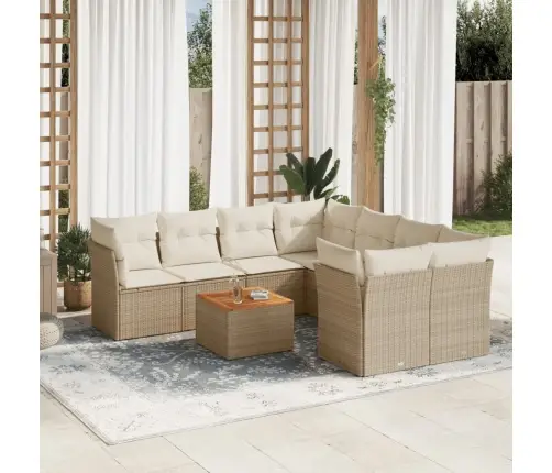 9-Daļīgs Dārza Dīvānu Komplekts, Matrači, Bēša Pe Rotangpalma Vidaxl