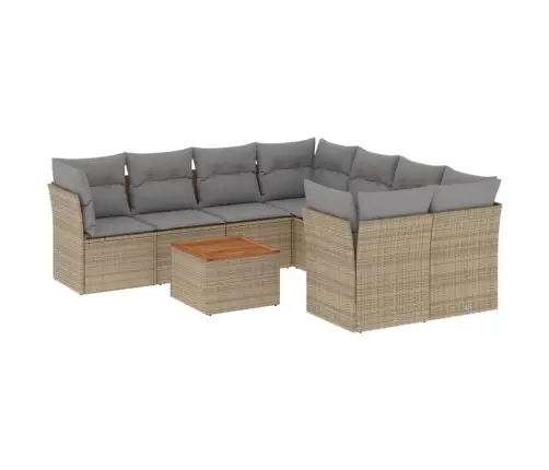 9-Daļīgs Dārza Dīvānu Komplekts, Matrači, Bēša Pe Rotangpalma Vidaxl