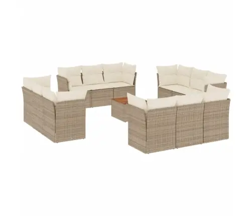 13-Daļīgs Dārza Dīvāna Komplekts, Matrači, Bēša Pe Rotangpalma Vidaxl