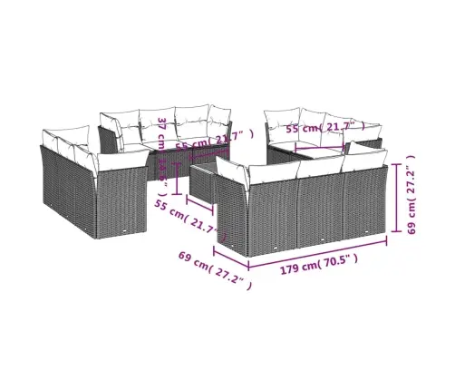 Sofos Komplektas Su Pagalvėlėmis, 13 Dalių, Smėlio, Poliratanas