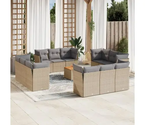 Sofos Komplektas Su Pagalvėlėmis, 13 Dalių, Smėlio, Poliratanas