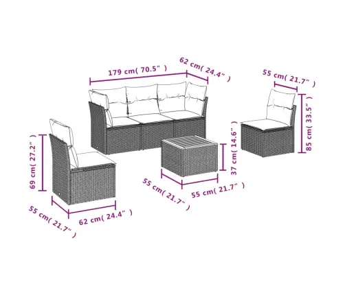 6-Daļīgs Dārza Dīvāna Komplekts, Matrači, Bēša Pe Rotangpalma Vidaxl