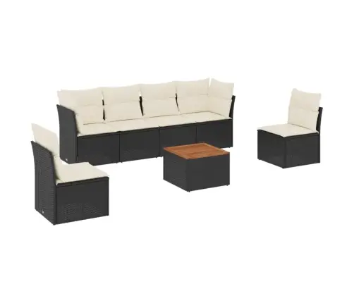 7-Daļīgs Dārza Dīvāna Komplekts Ar Matračiem, Melna Pe Vidaxl