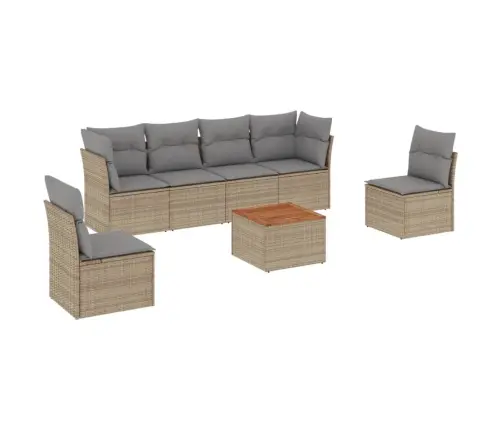 Sofos Komplektas Su Pagalvėlėmis, 7 Dalių, Smėlio, Poliratanas