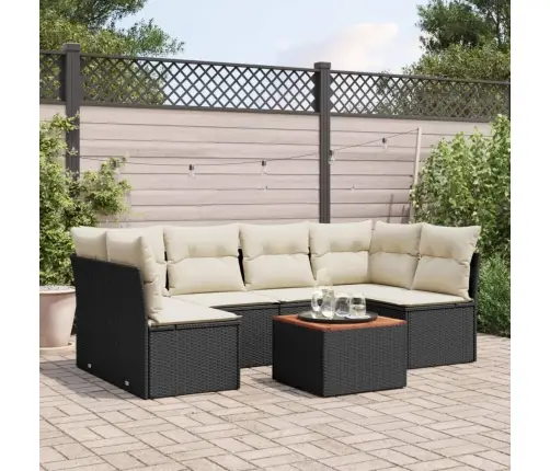 7-Daļīgs Dārza Dīvāna Komplekts Ar Matračiem, Melna Pe Vidaxl