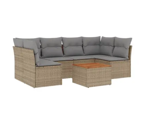 7-Daļīgs Dārza Dīvāna Komplekts, Matrači, Bēša Pe Rotangpalma Vidaxl