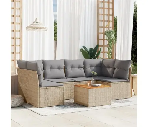 7-Daļīgs Dārza Dīvāna Komplekts, Matrači, Bēša Pe Rotangpalma Vidaxl