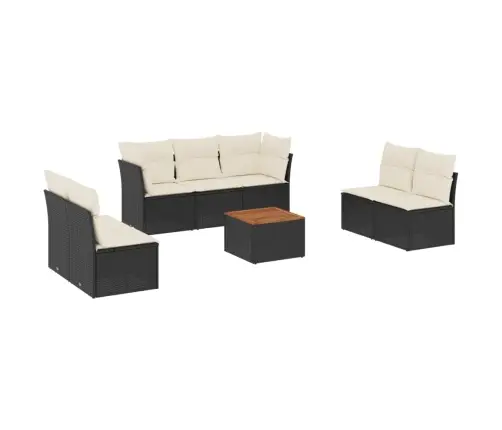 Sofos Komplektas Su Pagalvėlėmis, 8 Dalių, Juodas, Poliratanas