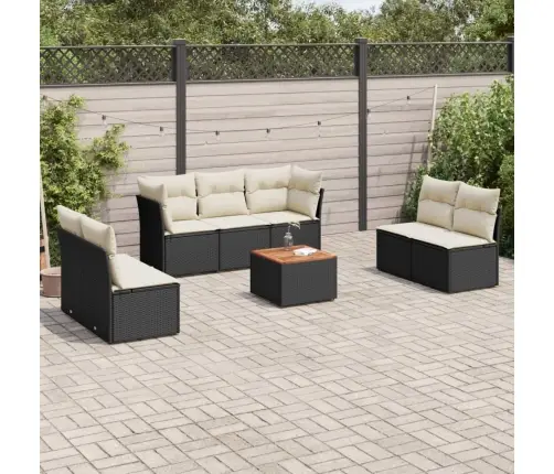 Sofos Komplektas Su Pagalvėlėmis, 8 Dalių, Juodas, Poliratanas