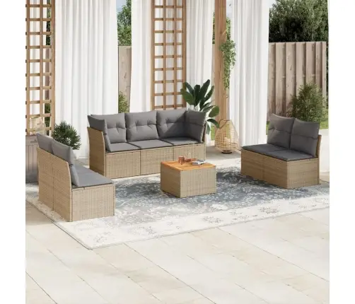 8-Daļīgs Dārza Dīvāna Komplekts, Matrači, Bēša Pe Rotangpalma Vidaxl