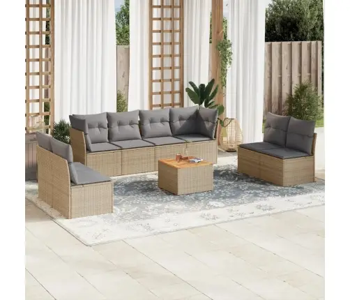 9-Daļīgs Dārza Dīvānu Komplekts, Matrači, Bēša Pe Rotangpalma Vidaxl