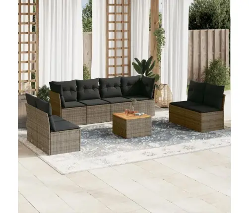 9-Daļīgs Dārza Dīvāna Komplekts Ar Matračiem, Pelēks Pe Pinums Vidaxl