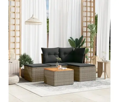 5-Daļīgs Dārza Dīvāna Komplekts Ar Matračiem, Pelēks Pe Pinums Vidaxl