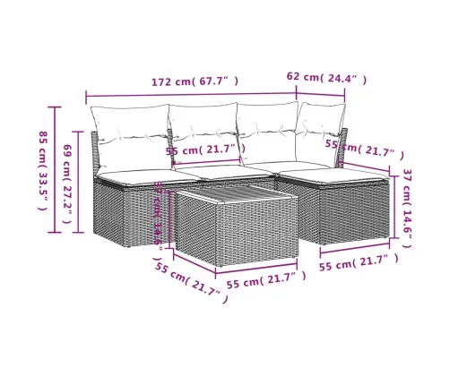 5-Daļīgs Dārza Dīvāna Komplekts Ar Matračiem, Pe Rotangpalma Vidaxl