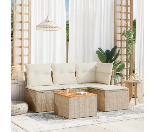 5-Daļīgs Dārza Dīvāna Komplekts, Matrači, Bēša Pe Rotangpalma Vidaxl