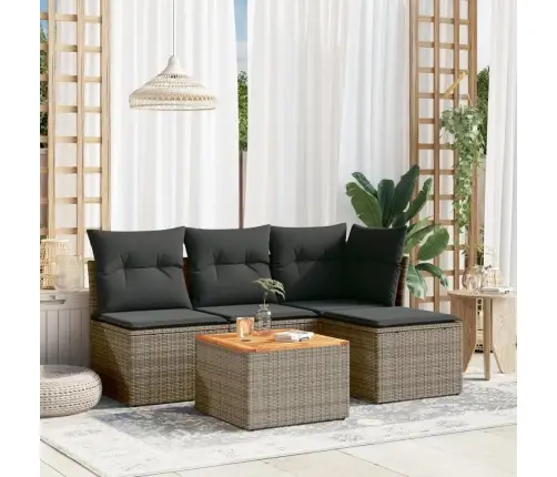 5-Daļīgs Dārza Dīvāna Komplekts Ar Matračiem, Pelēks Pe Pinums Vidaxl