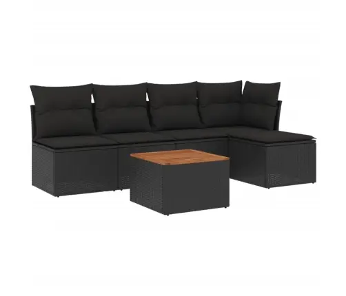 Sofos Komplektas Su Pagalvėlėmis, 6 Dalių, Juodas, Poliratanas