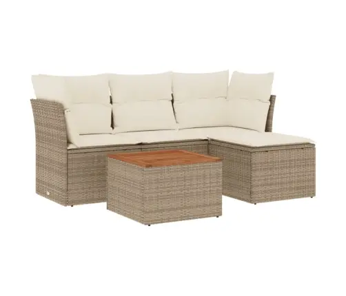 5-Daļīgs Dārza Dīvāna Komplekts, Matrači, Bēša Pe Rotangpalma Vidaxl