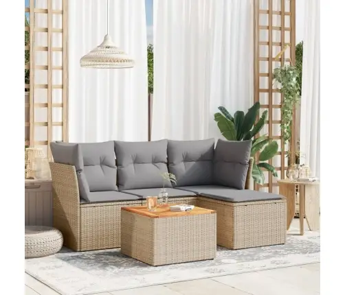 5-Daļīgs Dārza Dīvāna Komplekts, Matrači, Bēša Pe Rotangpalma Vidaxl