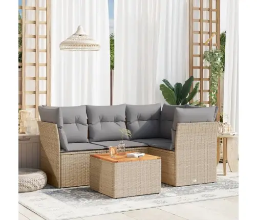 5-Daļīgs Dārza Dīvāna Komplekts, Matrači, Bēša Pe Rotangpalma Vidaxl