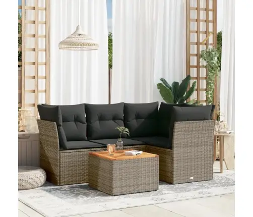 5-Daļīgs Dārza Dīvāna Komplekts Ar Matračiem, Pelēks Pe Pinums Vidaxl