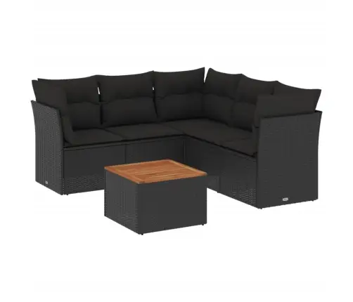 Sofos Komplektas Su Pagalvėlėmis, 6 Dalių, Juodas, Poliratanas