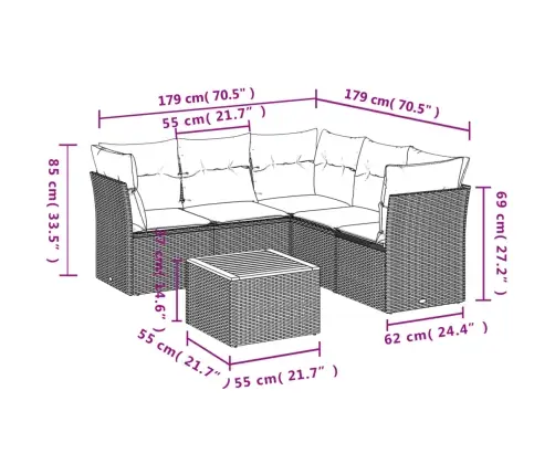 6-Daļīgs Dārza Dīvāna Komplekts Ar Matračiem, Pelēks Pe Pinums Vidaxl
