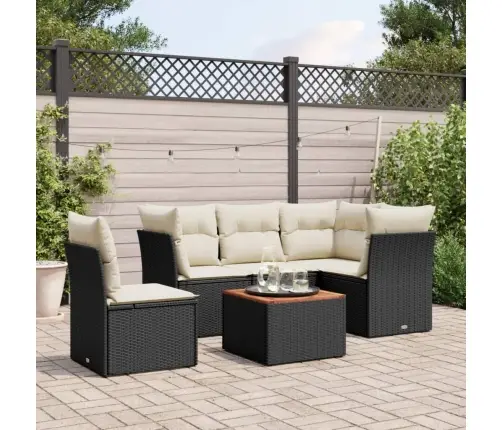 Sofos Komplektas Su Pagalvėlėmis, 6 Dalių, Juodas, Poliratanas