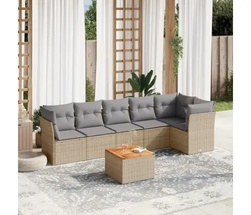 7-Daļīgs Dārza Dīvāna Komplekts, Matrači, Bēša Pe Rotangpalma Vidaxl