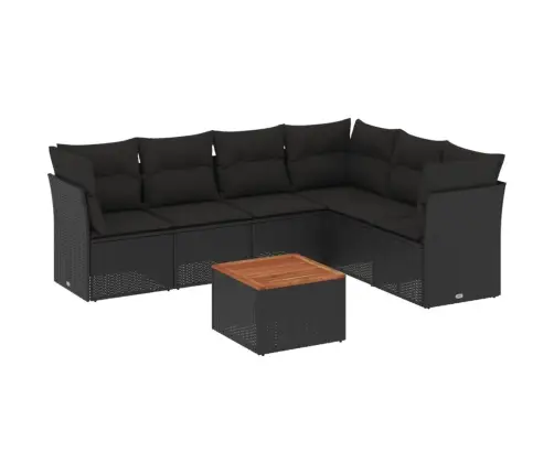 Sofos Komplektas Su Pagalvėlėmis, 7 Dalių, Juodas, Poliratanas