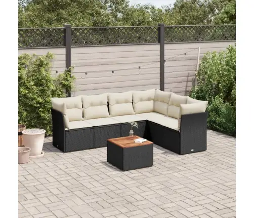 Sofos Komplektas Su Pagalvėlėmis, 7 Dalių, Juodas, Poliratanas