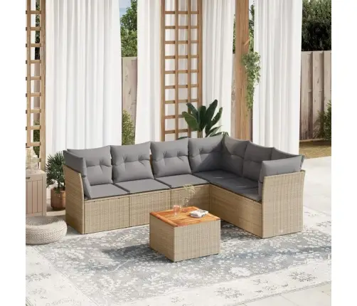 Sofos Komplektas Su Pagalvėlėmis, 7 Dalių, Smėlio, Poliratanas