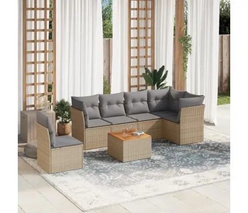 7-Daļīgs Dārza Dīvāna Komplekts, Matrači, Bēša Pe Rotangpalma Vidaxl