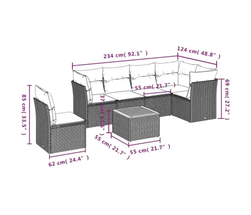 7-Daļīgs Dārza Dīvāna Komplekts, Matrači, Pelēka Pe Rotangpalma Vidaxl