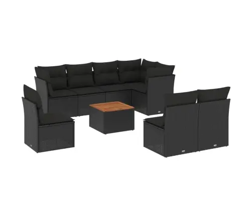 9-Daļīgs Dārza Dīvāna Komplekts, Matrači, Melna Pe Rotangpalma Vidaxl
