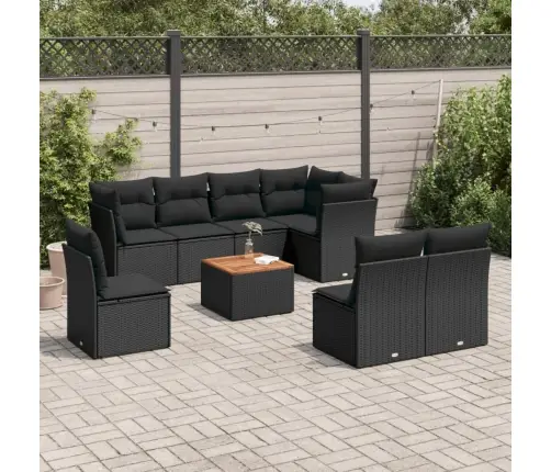 9-Daļīgs Dārza Dīvāna Komplekts, Matrači, Melna Pe Rotangpalma Vidaxl