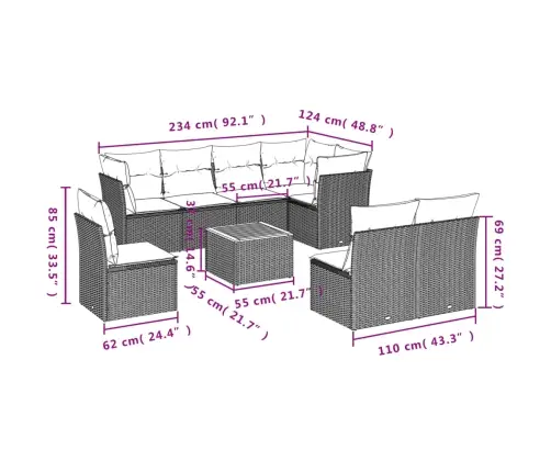 9-Osaline Aiadiivani Komplekt Patjadega, Beež, Polürotang