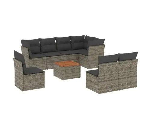 9-Daļīgs Dārza Dīvāna Komplekts Ar Matračiem, Pelēks Pe Pinums Vidaxl