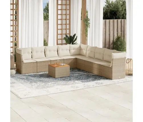 Sofos Komplektas Su Pagalvėlėmis, 10 Dalių, Smėlio, Poliratanas