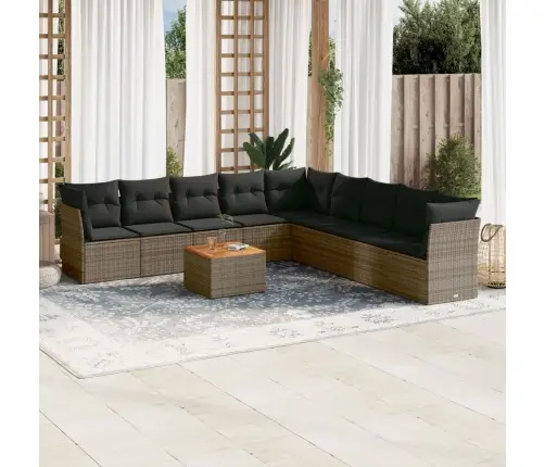 10-Daļīgs Dārza Dīvāna Komplekts Ar Matračiem, Pelēks Pe Pinums Vidaxl