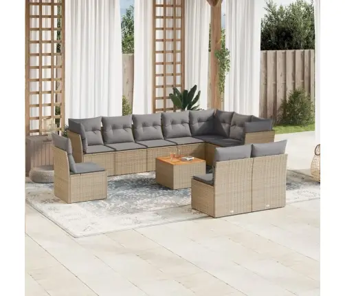 11-Daļīgs Dārza Dīvāna Komplekts, Matrači, Bēša Pe Rotangpalma Vidaxl