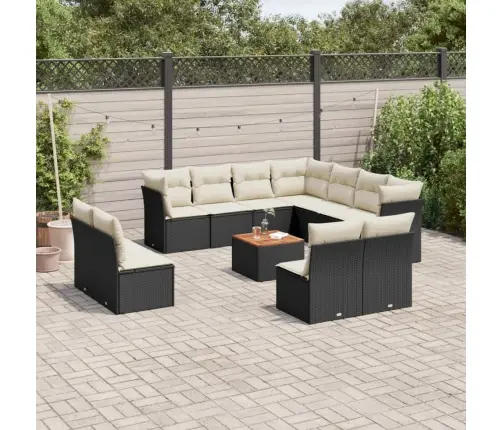 12-Daļīgs Dārza Dīvānu Komplekts, Matrači, Melna Pe Rotangpalma Vidaxl