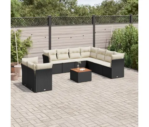 10-Daļīgs Dārza Dīvāna Komplekts, Matrači, Melna Pe Rotangpalma Vidaxl