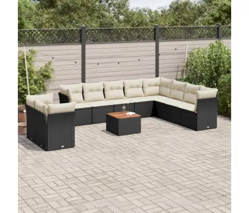 11-Daļīgs Dārza Dīvāna Komplekts, Matrači, Melna Pe Rotangpalma Vidaxl