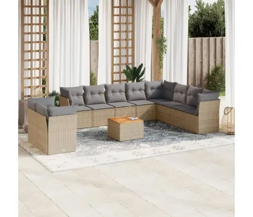 11-Daļīgs Dārza Dīvāna Komplekts, Matrači, Bēša Pe Rotangpalma Vidaxl