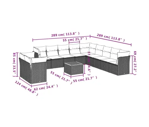 12-Osaline Aiadiivani Komplekt Patjadega, Must, Polürotang