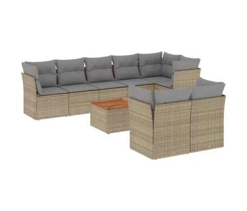 Sodo Komplektas Su Pagalvėlėmis, 9 Dalių, Smėlio, Poliratanas